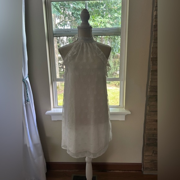 Elegant White Halter Dress W/Polka Dot Pattern-White-Size Medium NWT🤍 - Picture 1 of 3